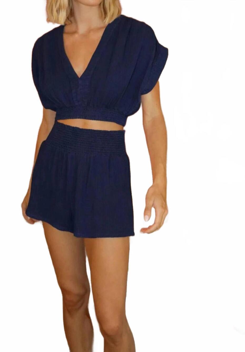 NEW FELICITE smock gauze short in navy